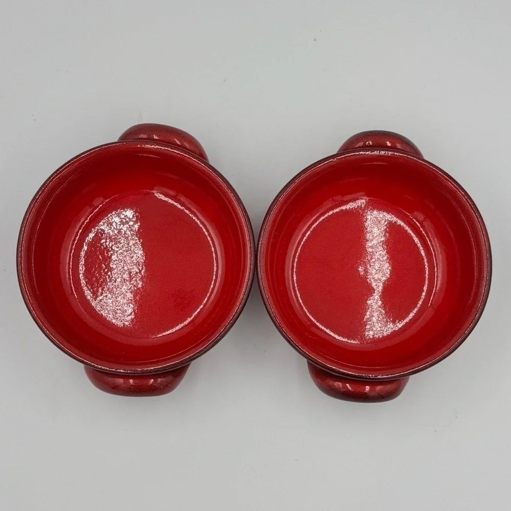 Vintage De Silva Red/Black Ombre' Glazed Ceramic Bowls w/Handles Made in Italy